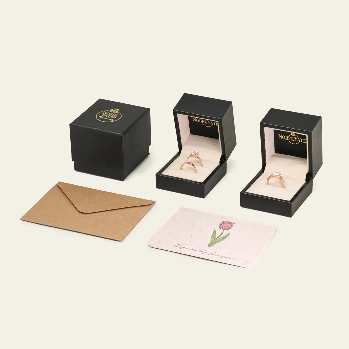 Art Deco Kite Cut Moissanite Engagement Ring Bridal Sets 3pcs-Nobel Yates