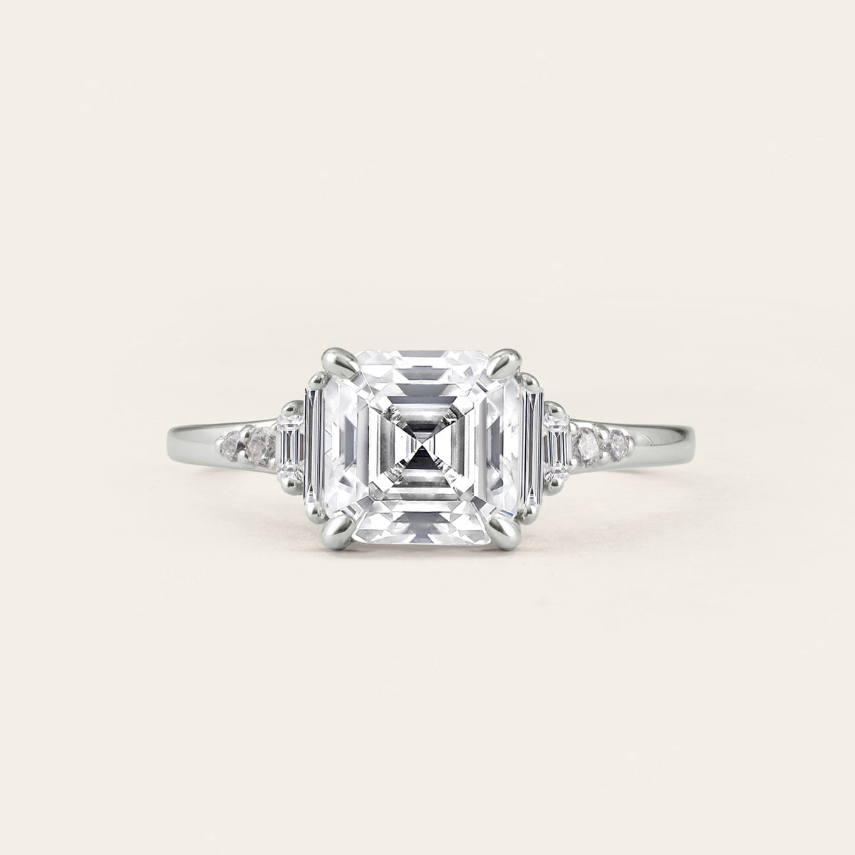 Vintage Art Deco Asscher cut Moissanite Engagement Ring