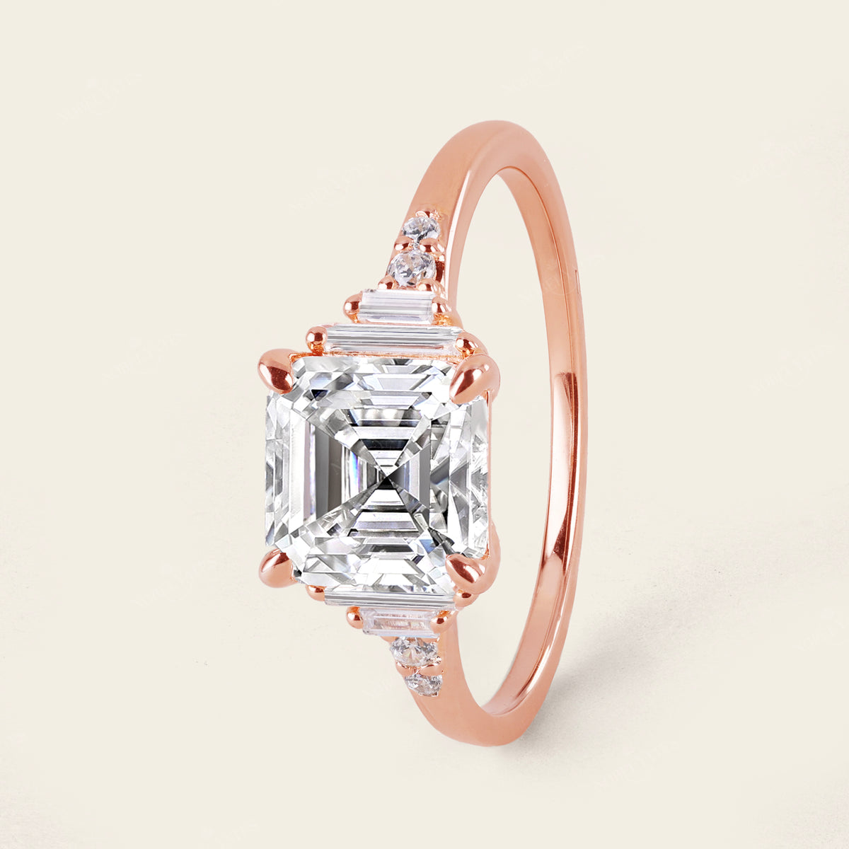 Vintage Art Deco Asscher cut Moissanite Engagement Ring