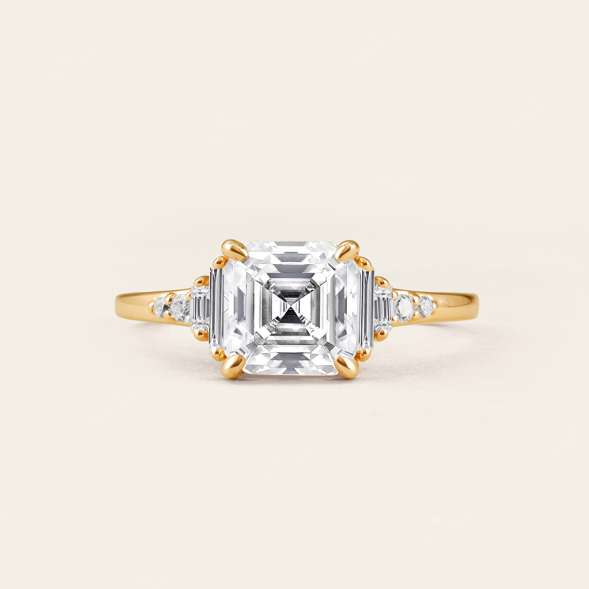 Vintage Art Deco Asscher cut Moissanite Engagement Ring