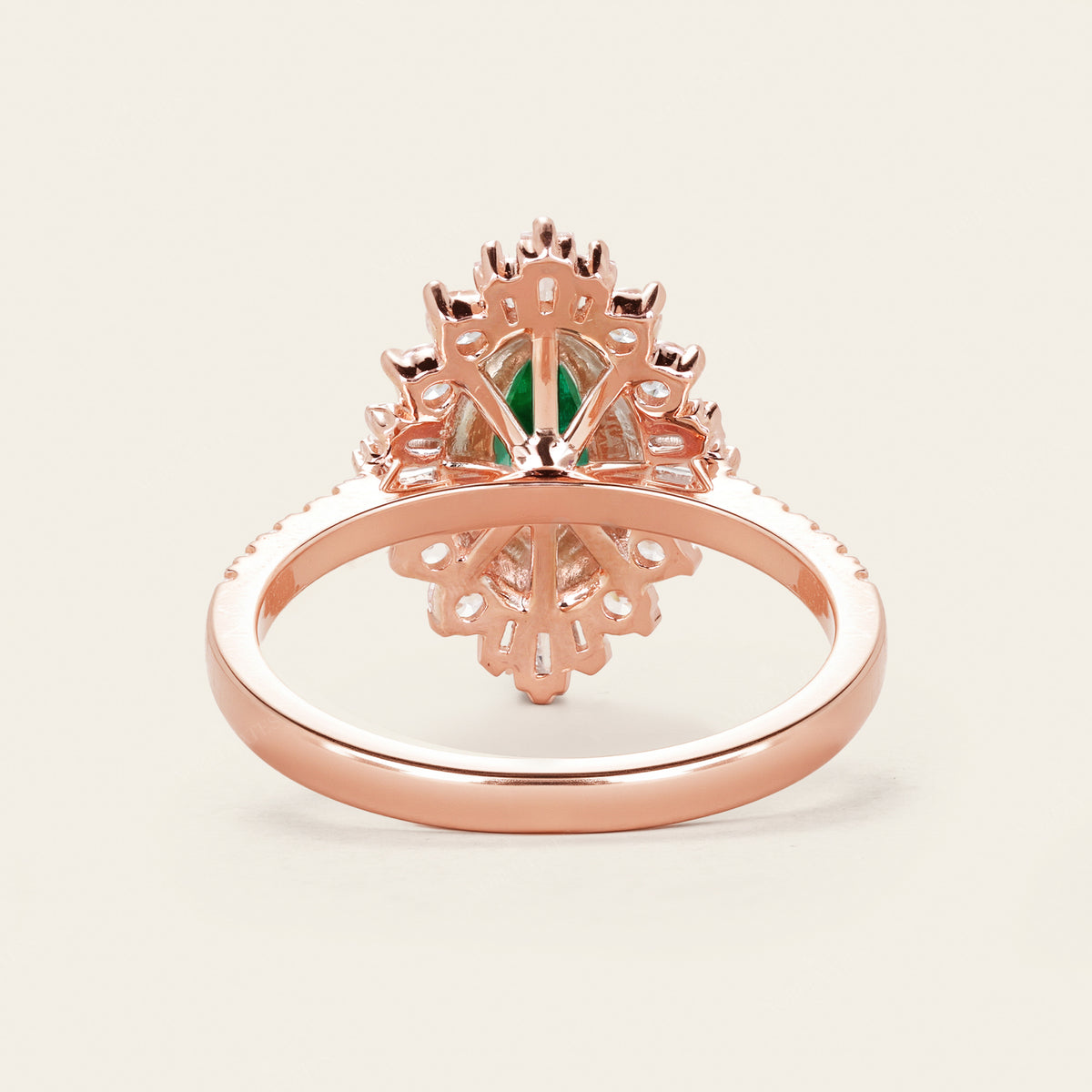 Art deco Marquise Lab Emerald Halo Engagement Ring