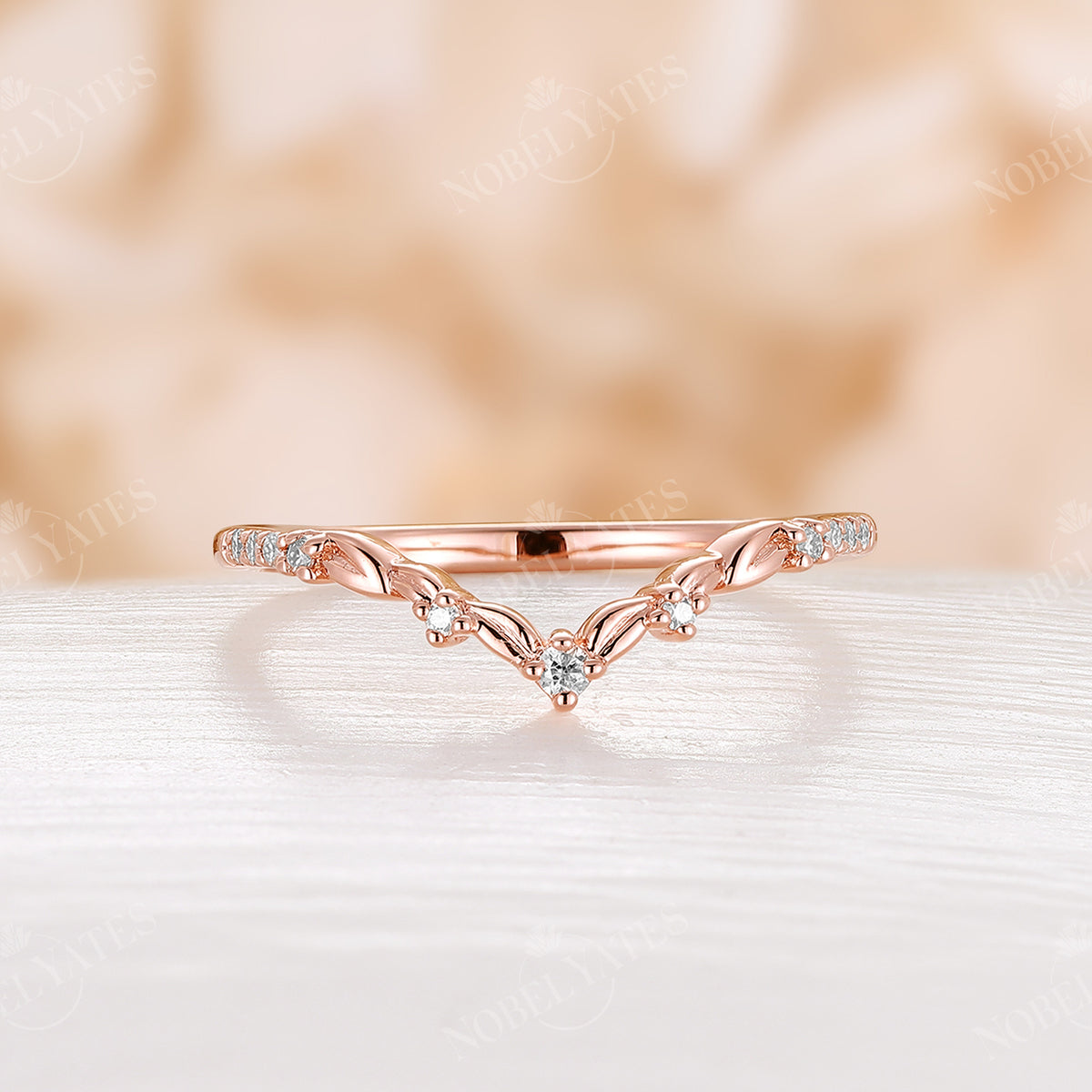 Nature Leaves Curved Diamond Matching Band Rose Gold