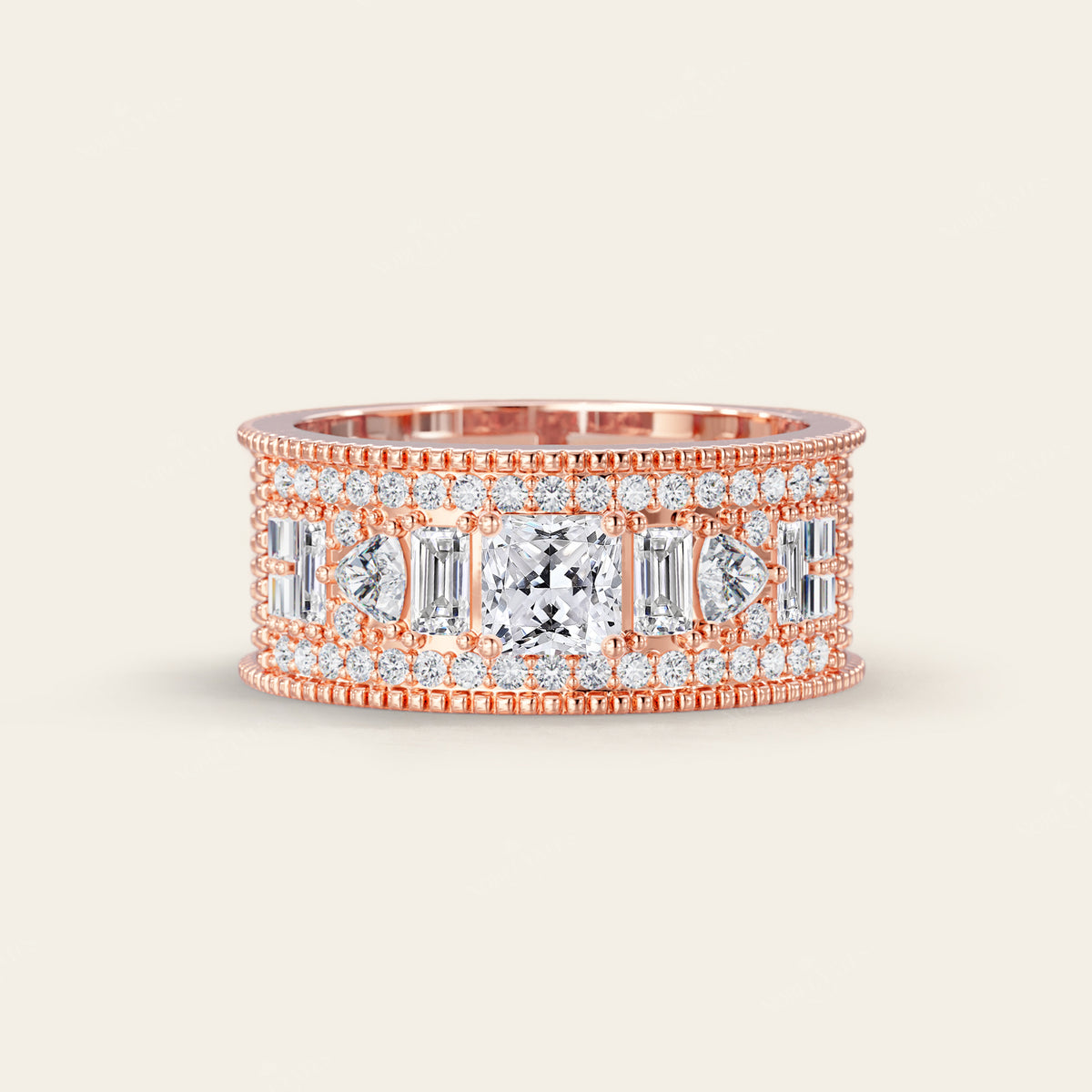 Asscher Cut Lab Diamond Art Deco Mosaic Band
