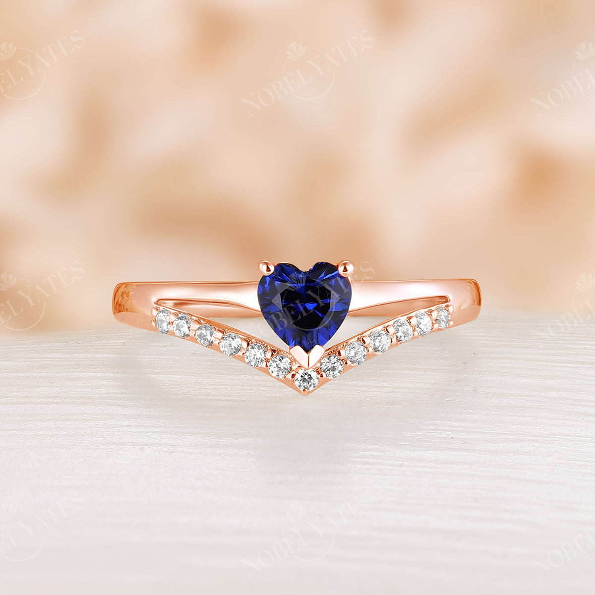 Split Band Heart Shape Lab Sapphire Rose Gold Engagement Ring