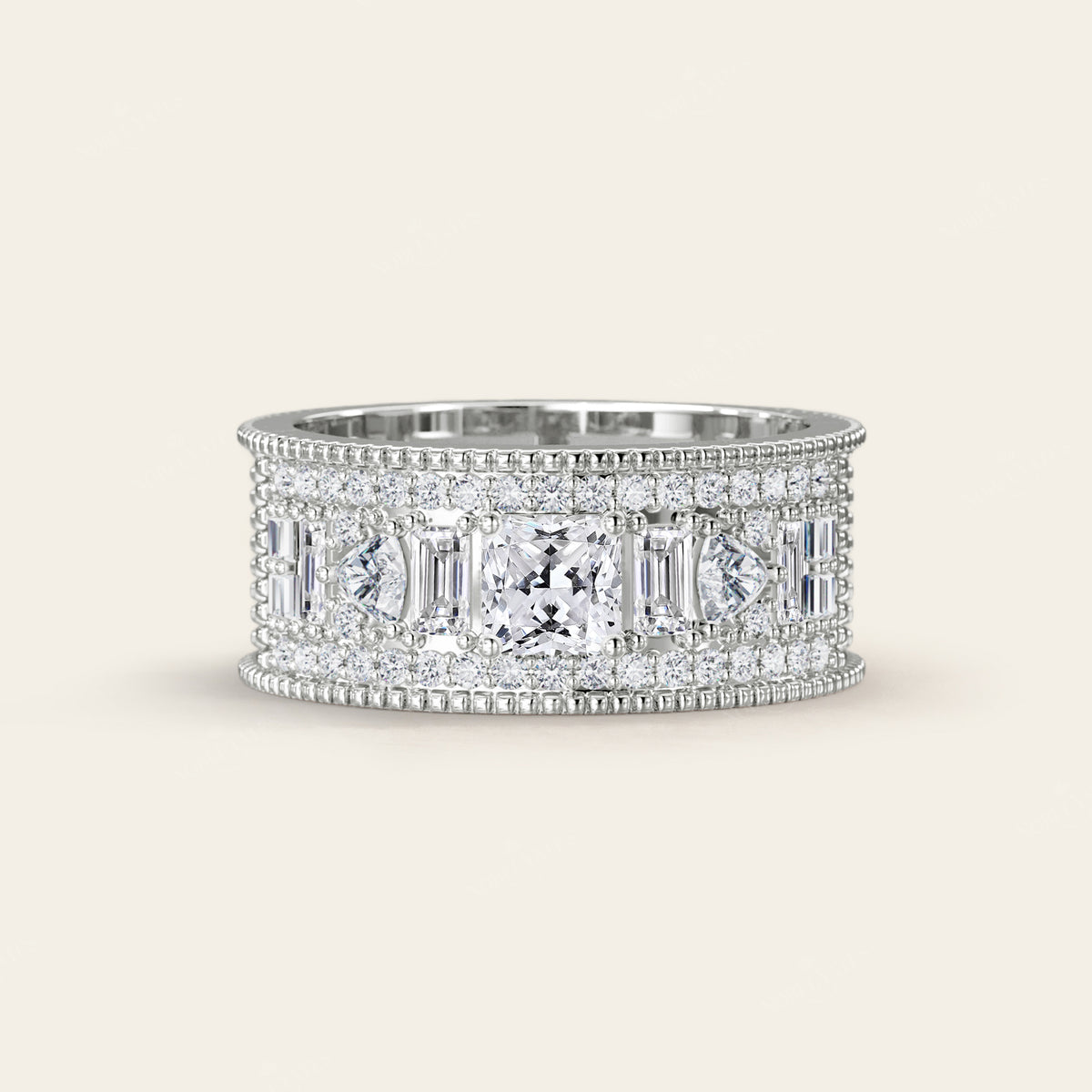 Asscher Cut Lab Diamond Art Deco Mosaic Band