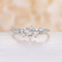 Round Natural Opal Cluster Wedding Band Rose Gold