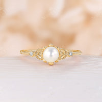 Akoya Pearl & Diamond Vintage Milgrain Engagement Ring Rose Gold