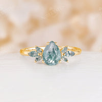 Moss Agate Pear&Marquise Leaf Rose Gold Engagement Ring