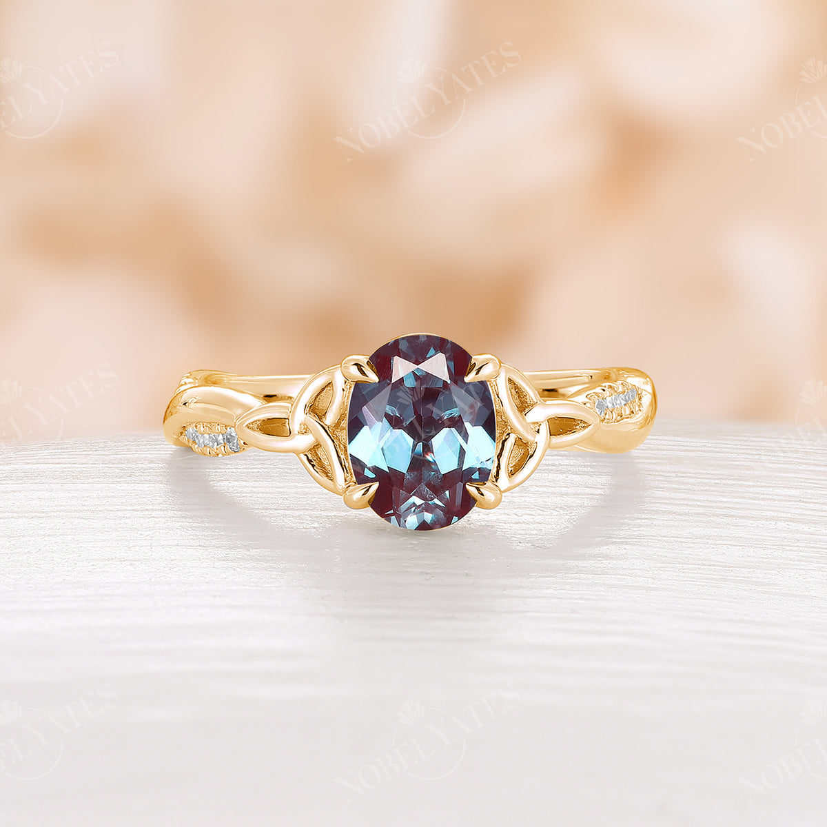 Moss Agate Oval Twist Pave Rose Gold Celtic Engagement Ring