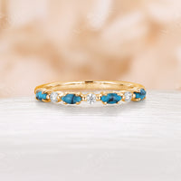 Marquise Turquoise Moissanite Straight Matching Rose Band