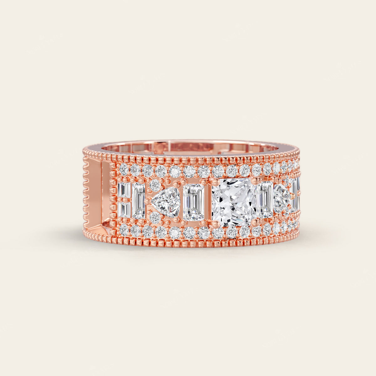 Asscher Cut Lab Diamond Art Deco Mosaic Band
