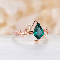 Kite Cut Emerald Nature inspired Engagement Ring Yellow Gold