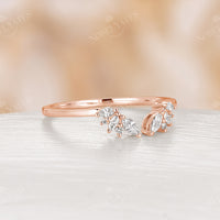 Marquise Moissanite Vintage Open Curved Wedding Band Rose Gold