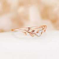 Nature Leaf Deaign Marquise Moissanite Curved Wedding Band