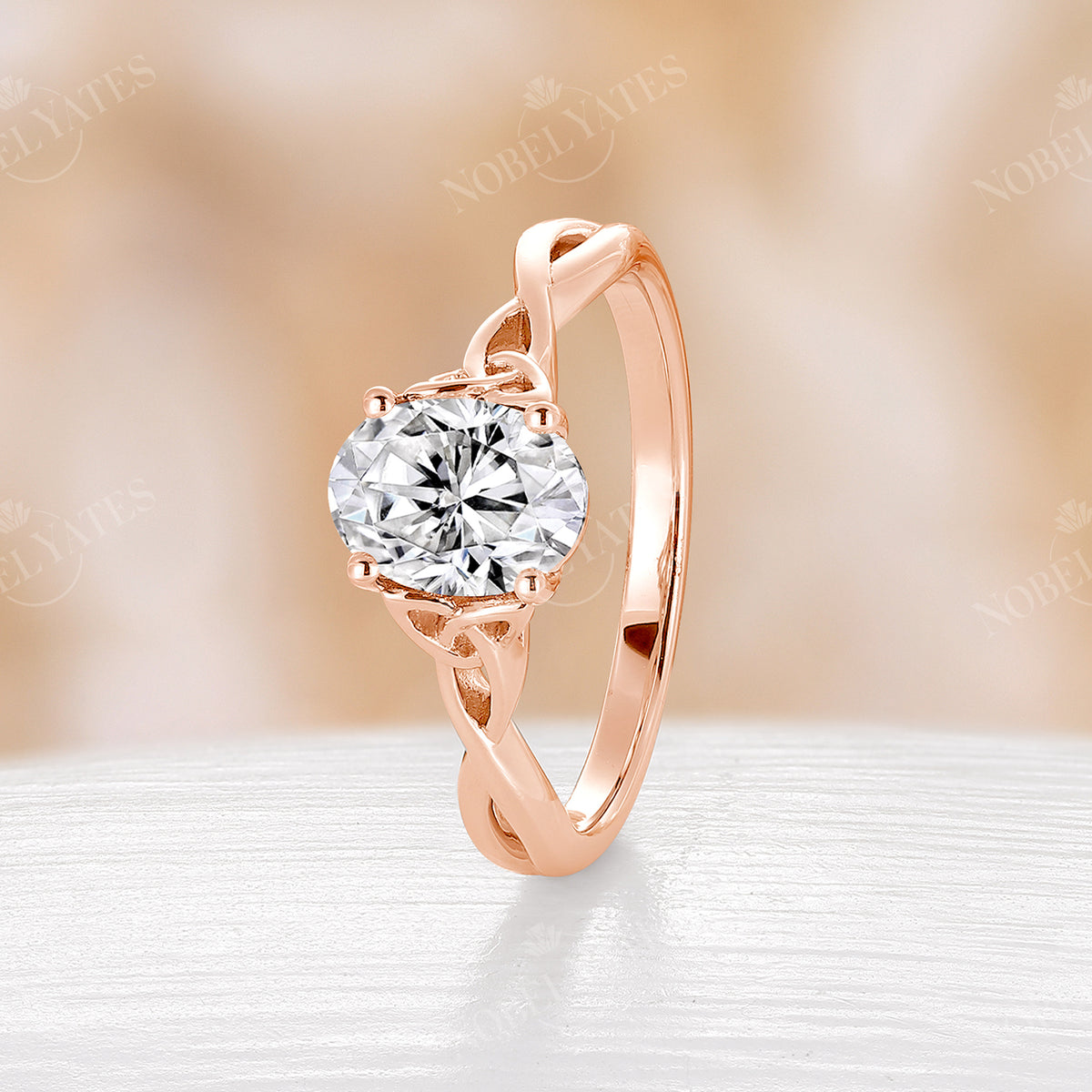 Oval Moissanite Solitaire Celtic Kont Engagement Ring Yellow Gold