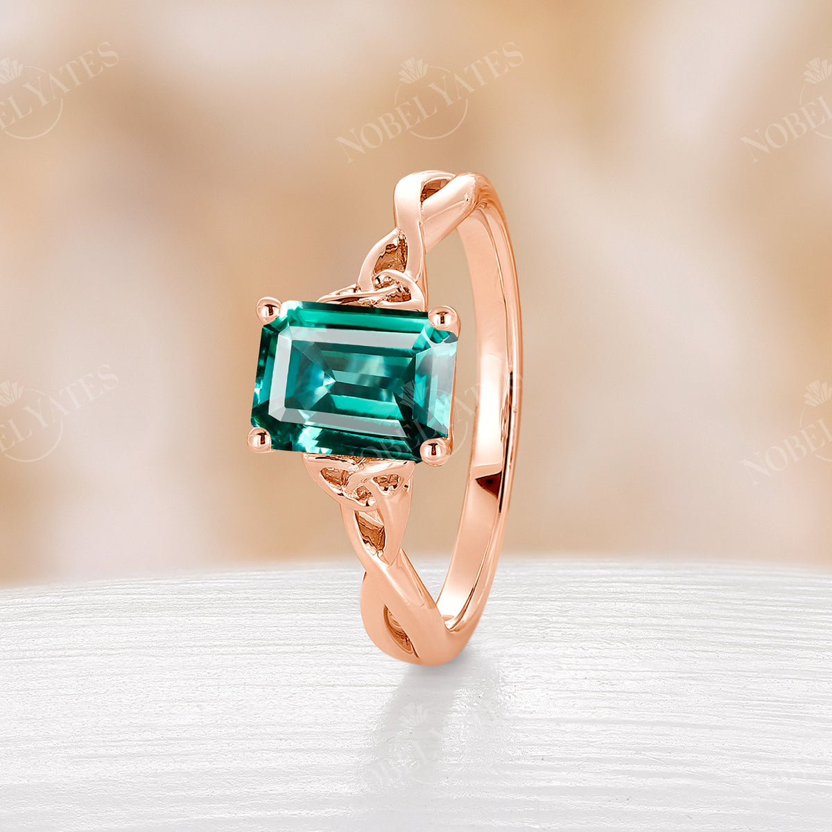 Solitaire Celtic Lab Emerald Classic Rose Gold Engagement Ring