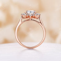 Asscher Cut Moissanite Vintage Halo Engagement Ring Rose Gold