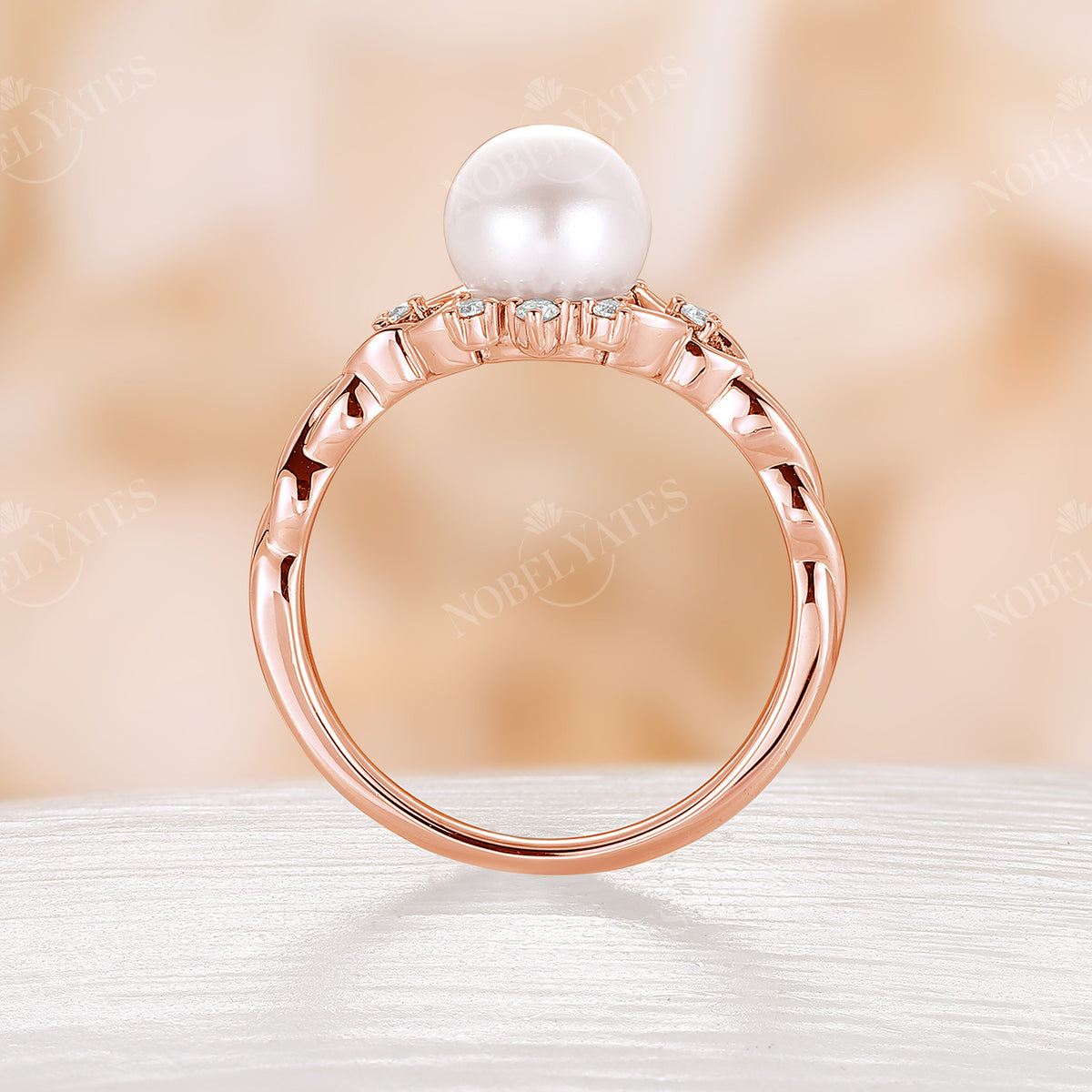 Akoya Pearl Rose Gold Engagement Ring Celtic Twist Band