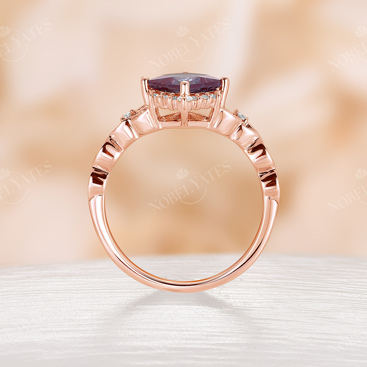Halo Princess Lab Alexandrite Rose Gold Celtic Engagement Ring