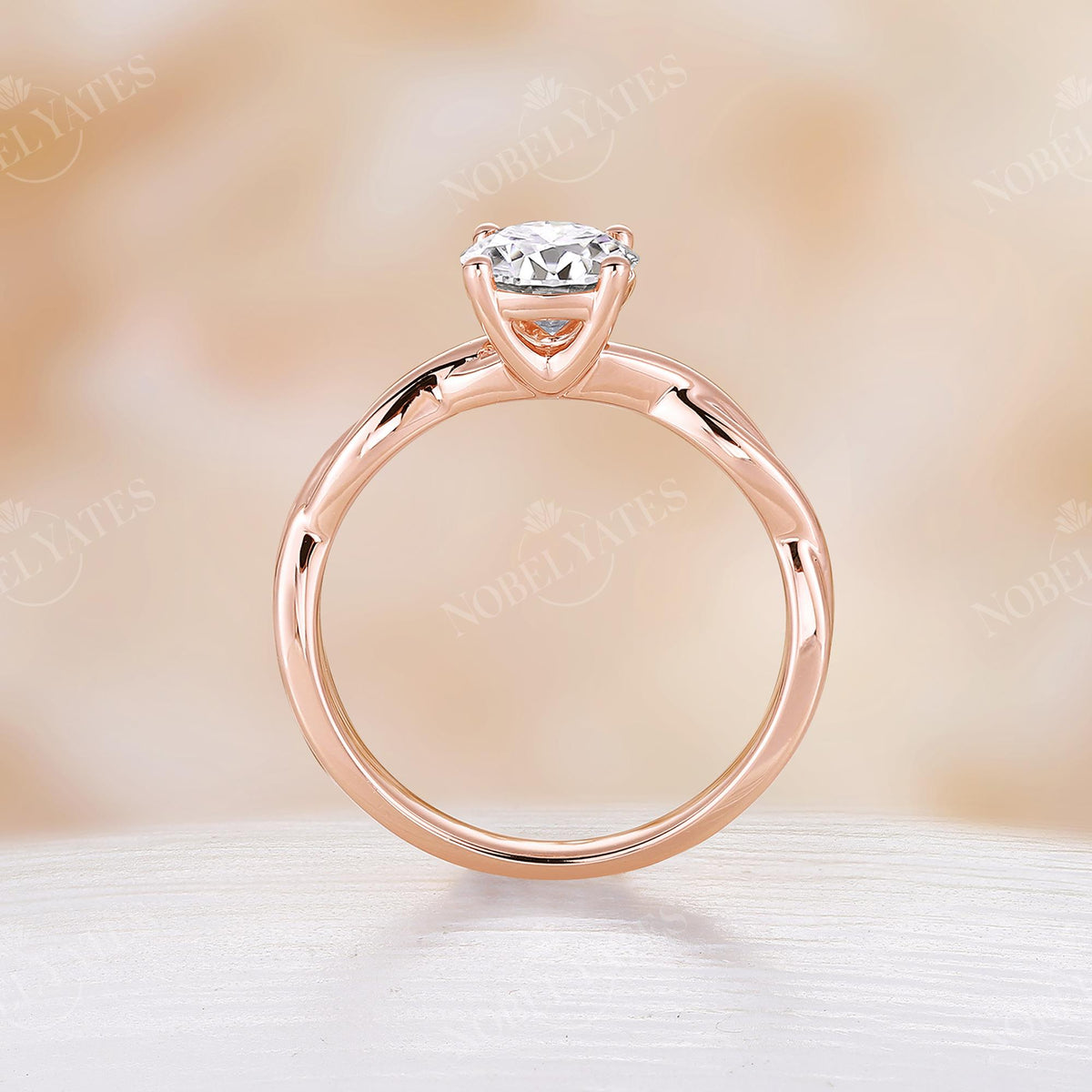 Solitaire 1CT Round Moissanite Twist Engagement Ring Rose Gold