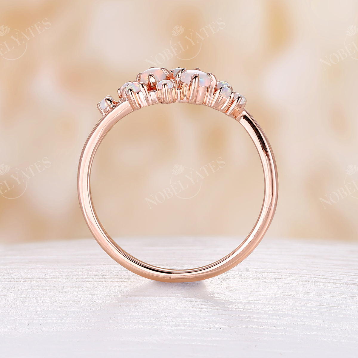 Round Natural Opal Cluster Wedding Band Rose Gold