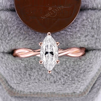 Solitaire Marquise Moissanite Twist Engagement Ring Rose Gold