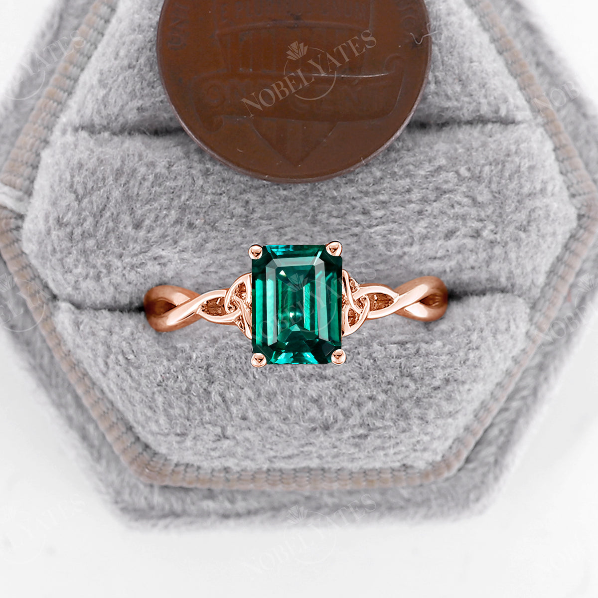 Solitaire Celtic Lab Emerald Classic Rose Gold Engagement Ring