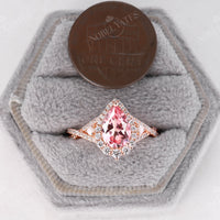 Pink Pear Lab Padparadscha Engagement Ring Pave Twist Band