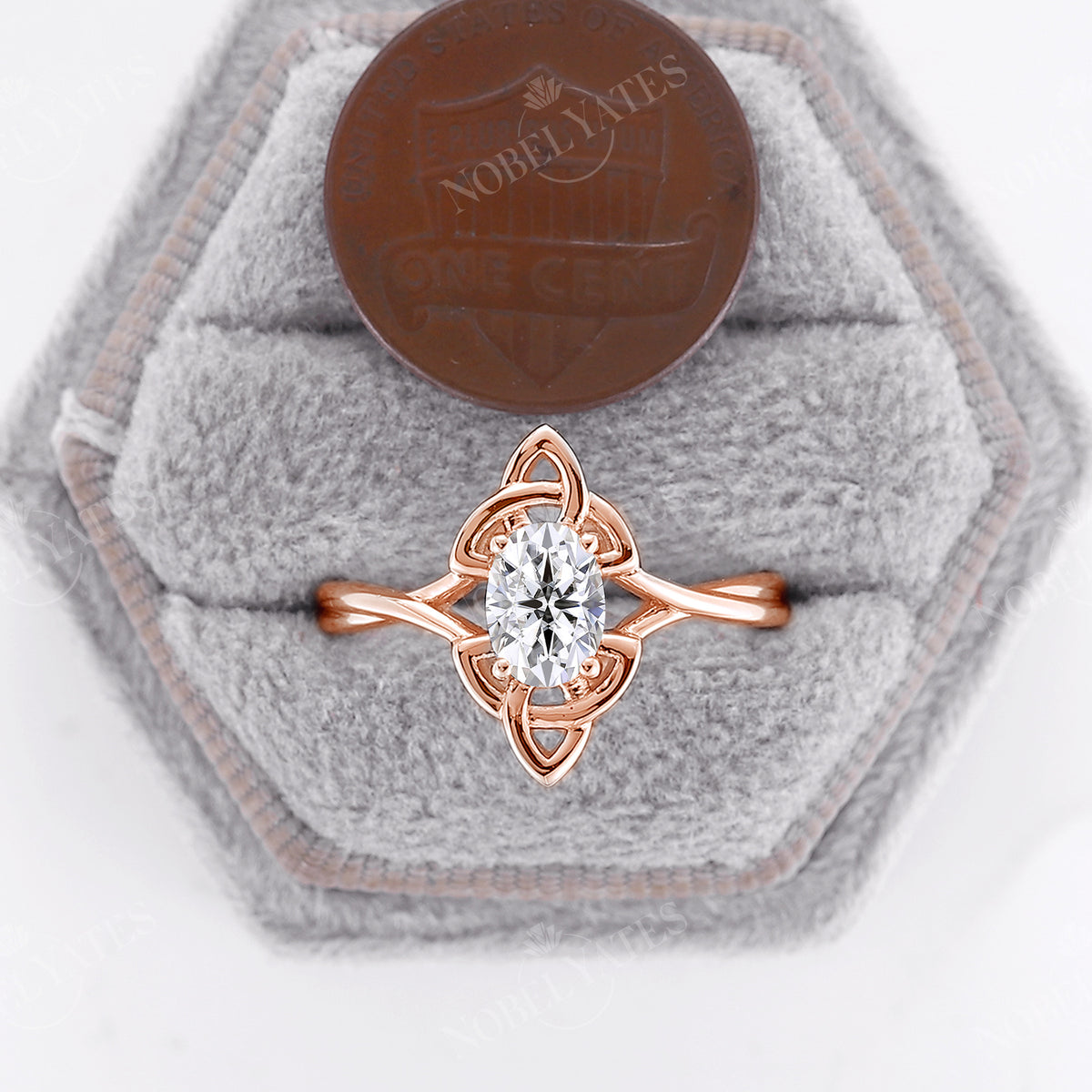 Celtic Oval Moissanite Solitaire Rose Gold Engagement Ring