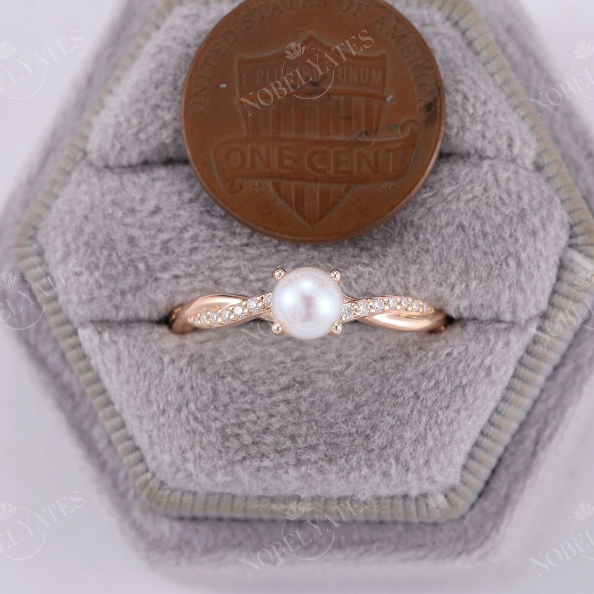Akoya Pearl Vintage Twist & Pave Engagement Ring Rose Gold