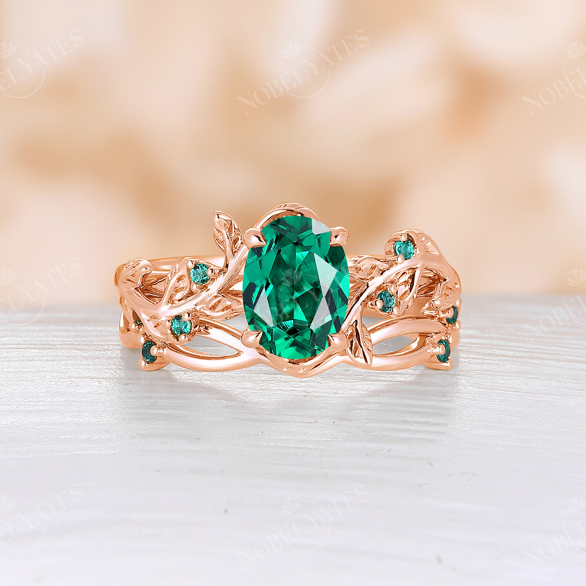 Moss Agate & Lab Emerald Nature Inspired Branch Leaf Bridal Set Rose Gold