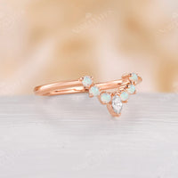 Marquise Moissanite & Round Opal Curved Wedding Band Rose Gold