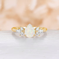 Vintage Pear White Opal Rose Gold Cluster Engagement Ring