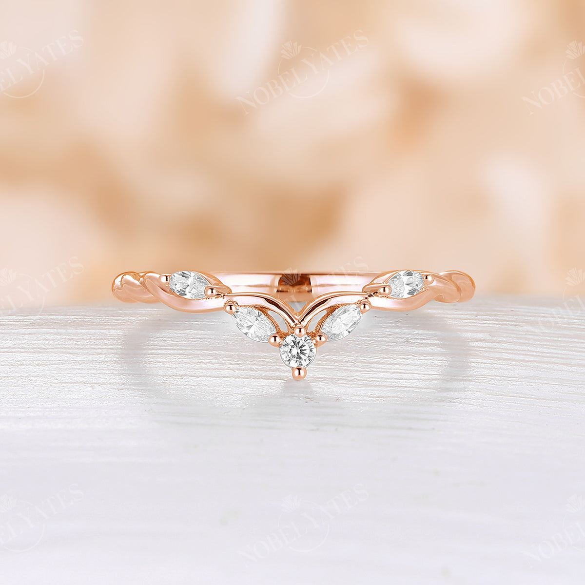 Marquise Cut Moissanite Vintage Rose Gold Twist Curved Wedding Band