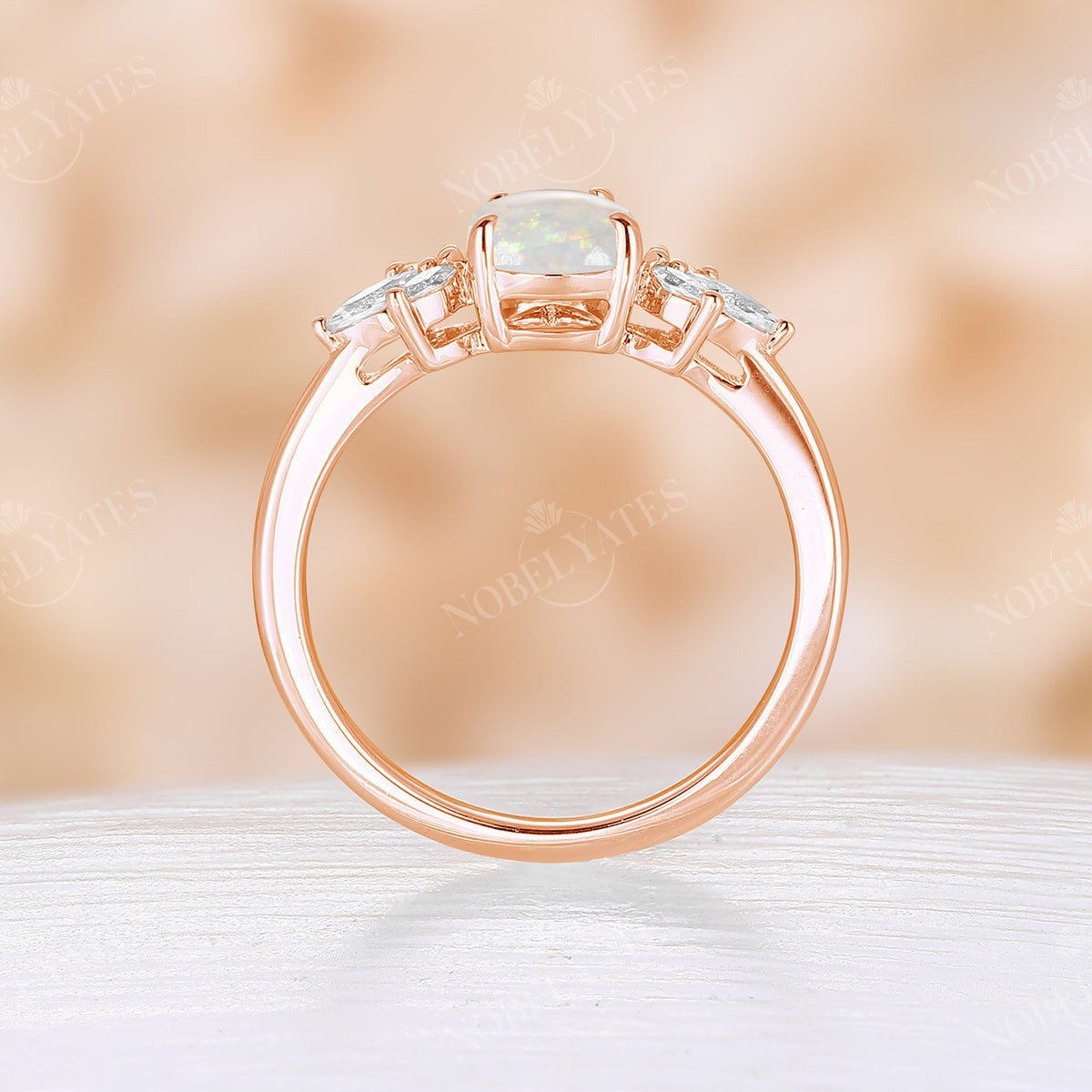 Vintage Pear White Opal Rose Gold Cluster Engagement Ring