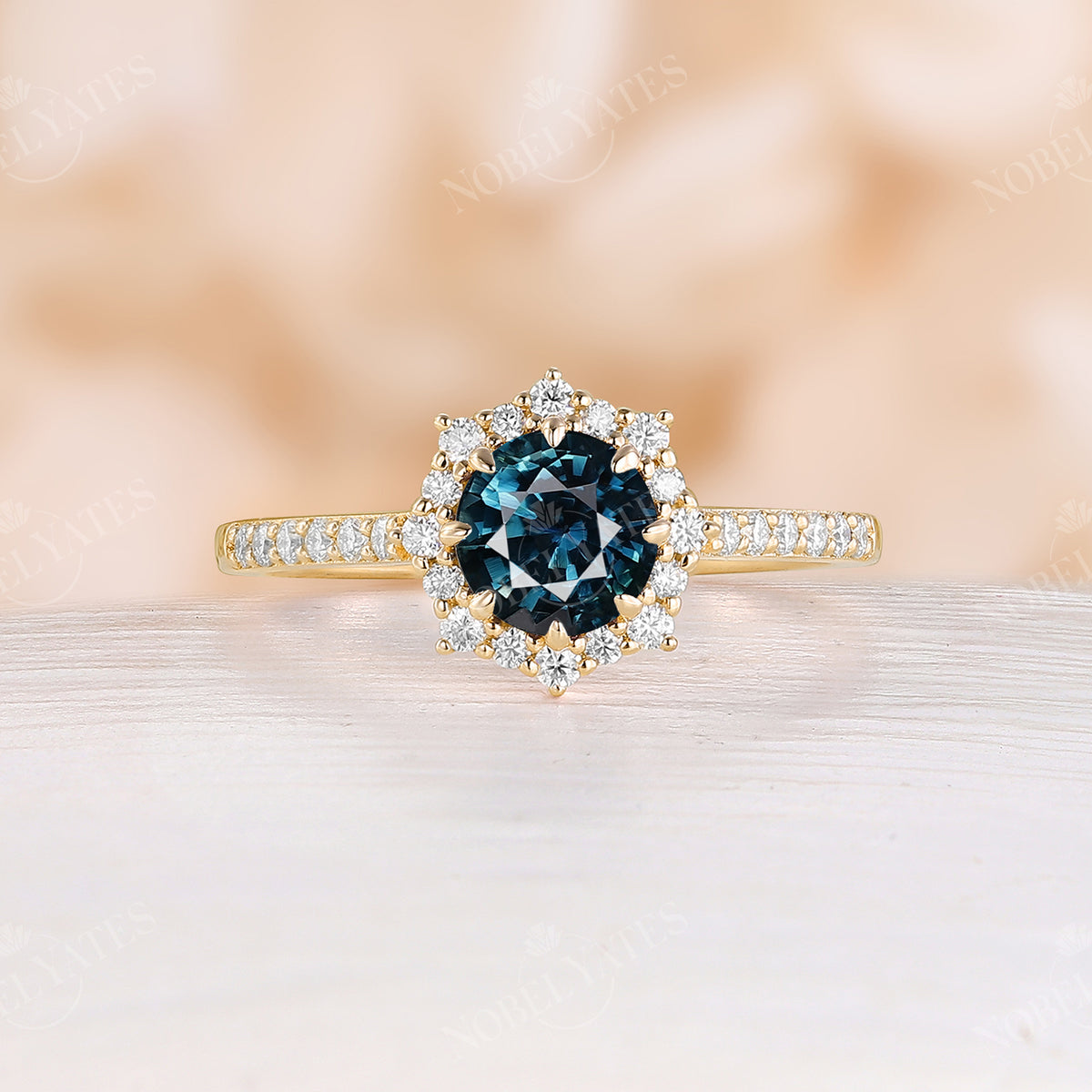 Rose Gold Natural Blue Green Sapphire Engagement Ring