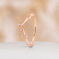 Nature Leaves Diamond & Moissanite Curved Wedding Band Rose Gold