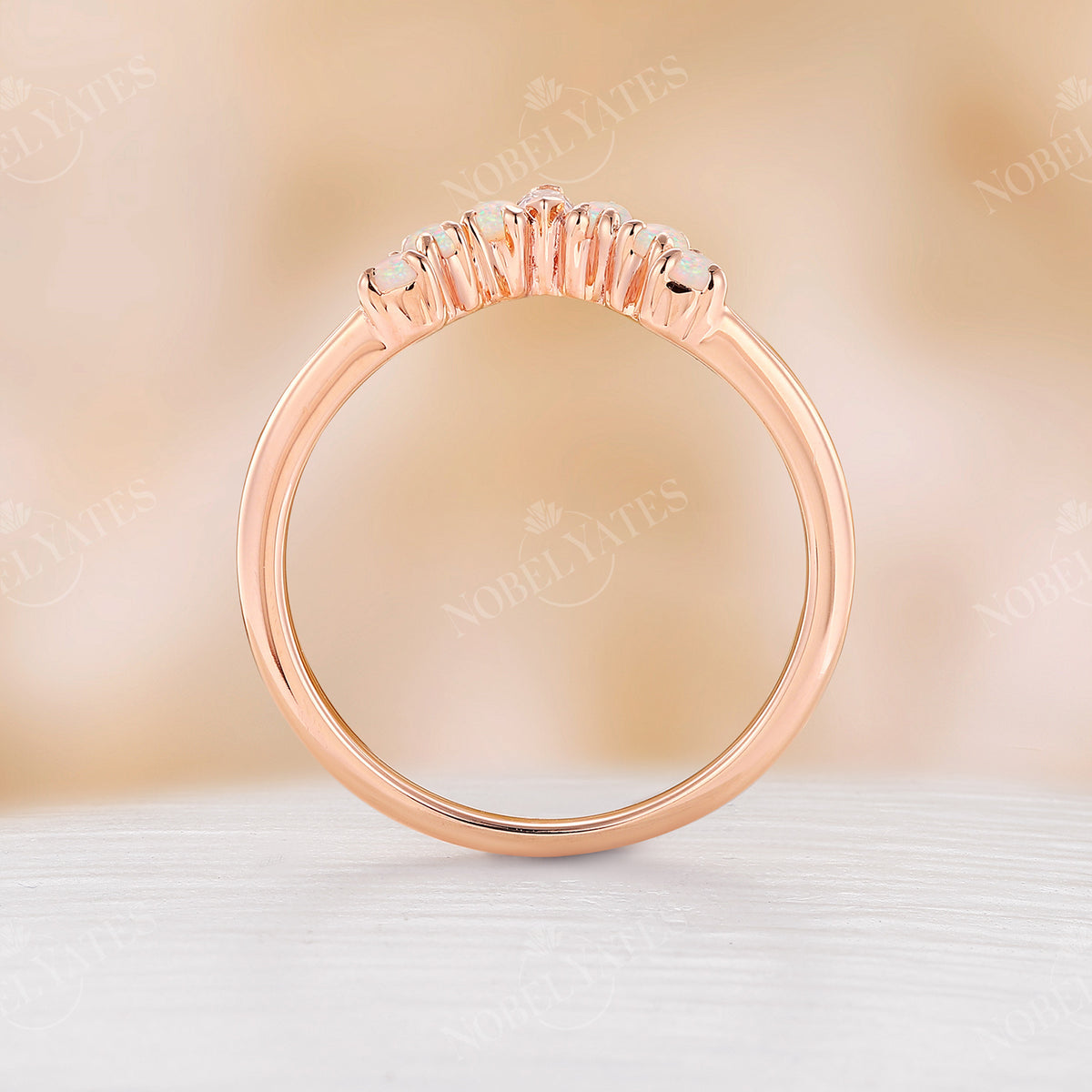 Marquise Moissanite & Round Opal Curved Wedding Band Rose Gold