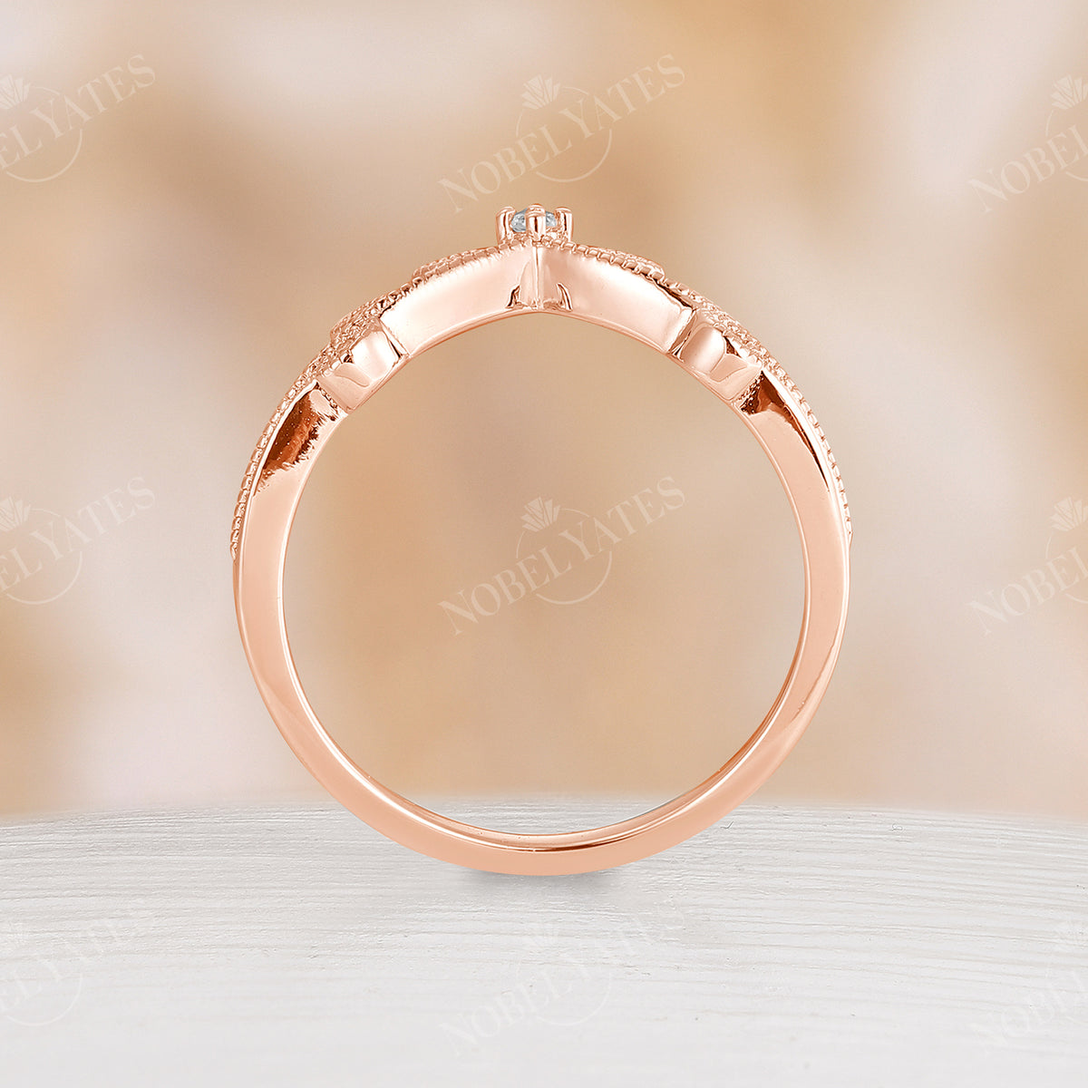 Nature Leaves Diamond & Moissanite Curved Wedding Band Rose Gold