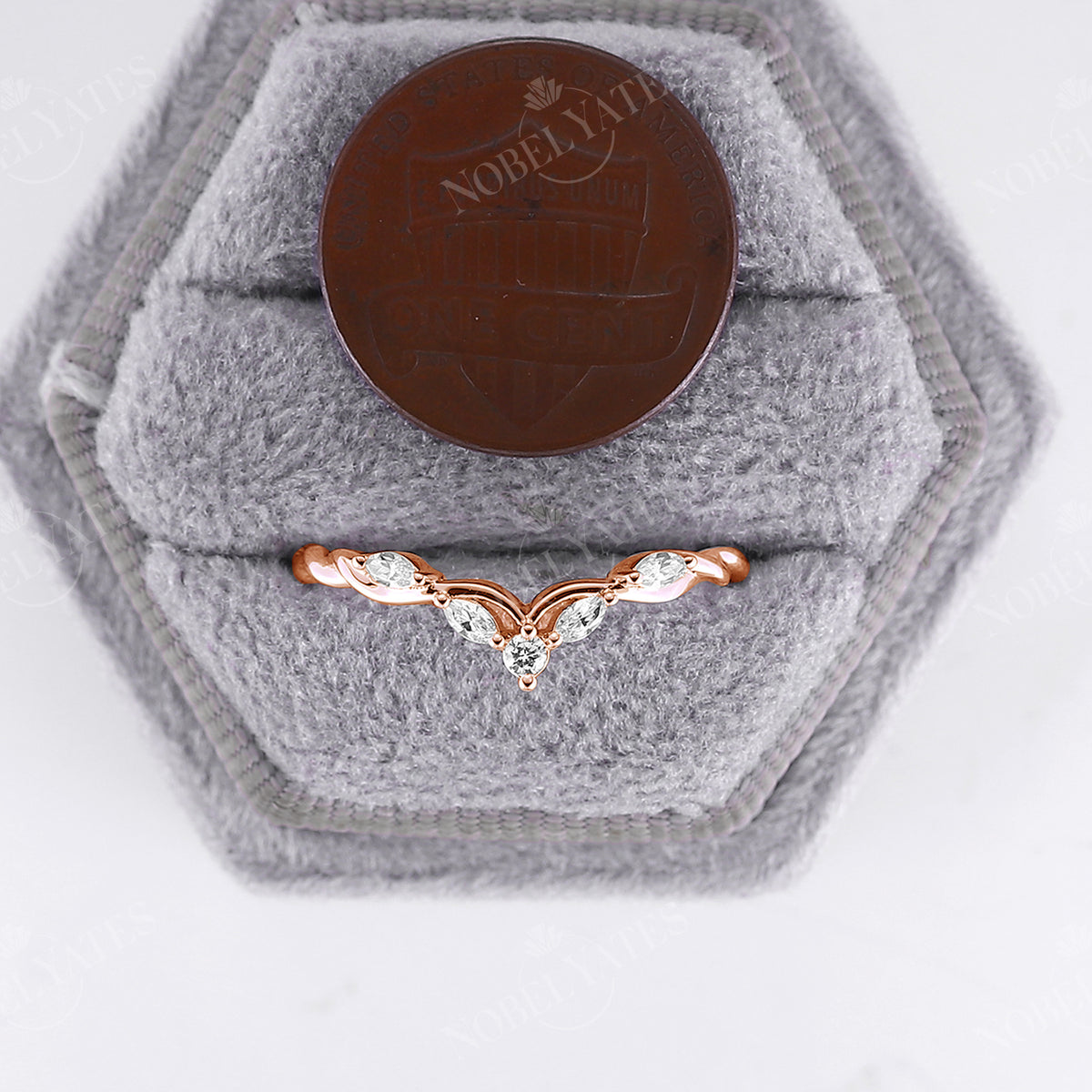 Marquise Cut Moissanite Vintage Rose Gold Twist Curved Wedding Band