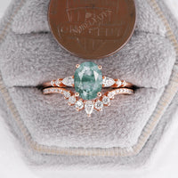 Oval Moss Agate Rose Gold Bridal Set Curved Matching Band