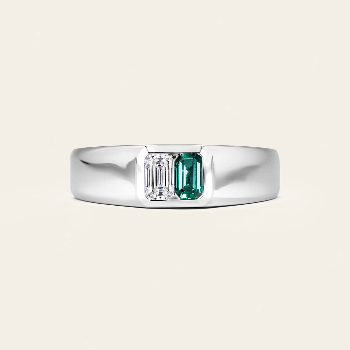 Emerald Cut Lab Diamond & Emerald Toi et Moi Men's Ring-Nobel Yates