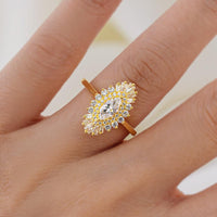 Art deco Marquise cut Moissanite Halo Engagement Ring