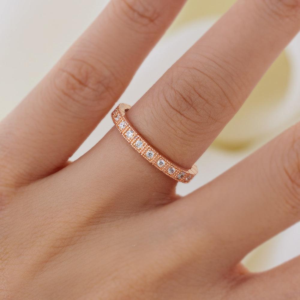 Milgrain Square Art Deco Lab Diamond Eternity Band