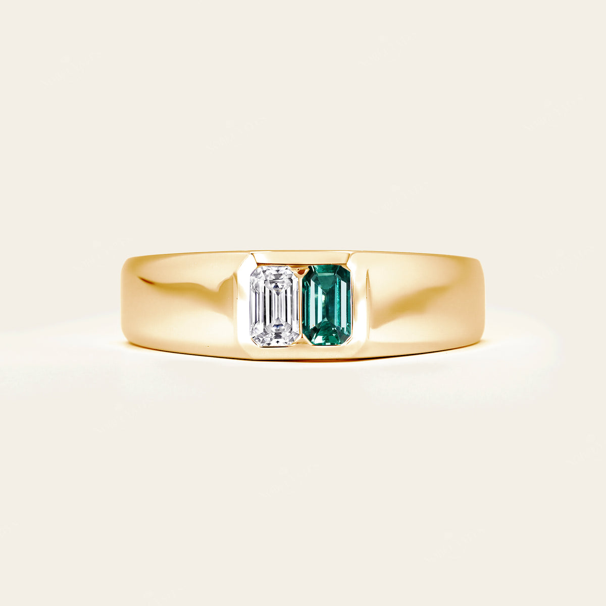 Emerald Cut Lab Diamond & Emerald Toi et Moi Men's Ring-Nobel Yates