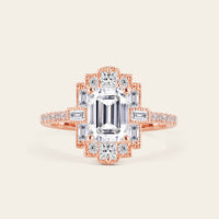 Emerald Cut Lab Diamond Art Deco Ring Mosaic Design