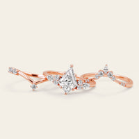 Art Deco Kite Cut Moissanite Engagement Ring Bridal Sets 3pcs-Nobel Yates