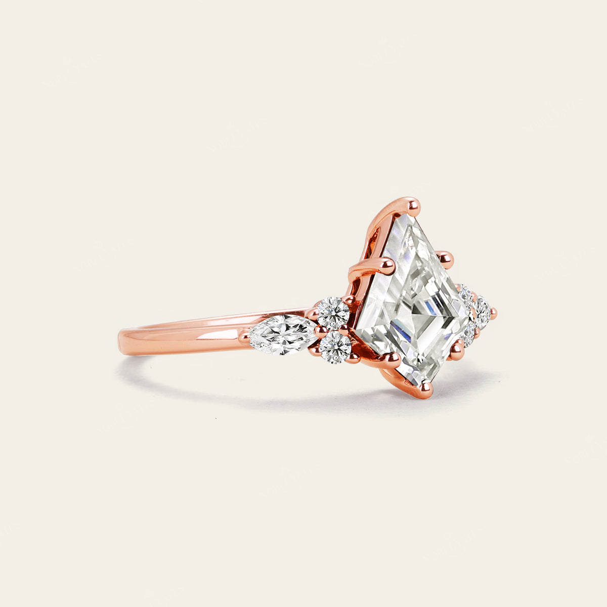 Art Deco Kite Cut Moissanite Engagement Ring Bridal Sets 3pcs-Nobel Yates