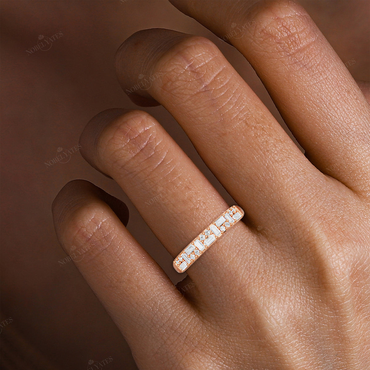 Art Deco Baguette & Round Lab Diamond Wedding Band