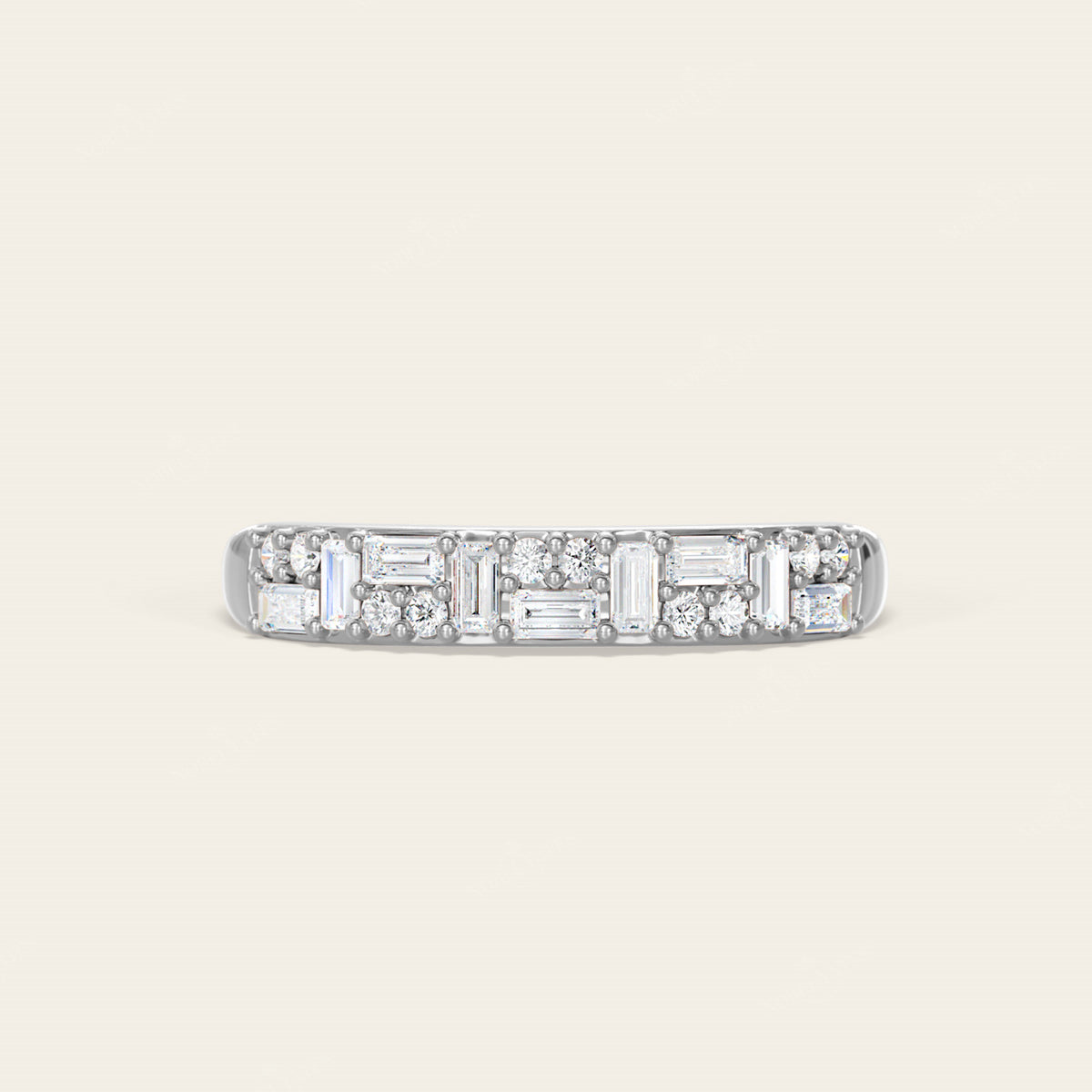 Art Deco Baguette & Round Lab Diamond Wedding Band